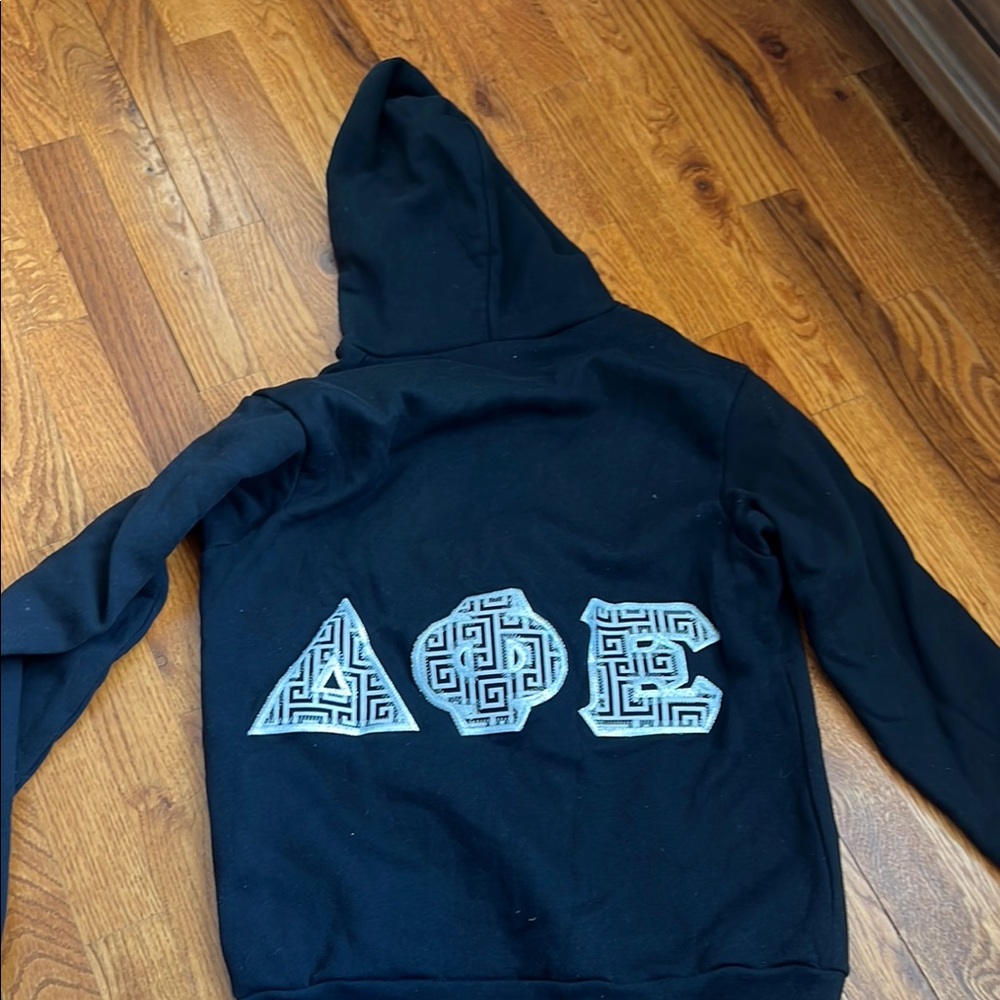 Black Hooded Sweater with Greek Letters